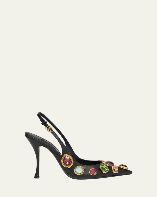 Semiprecious Stone Leather Slingback Pumps